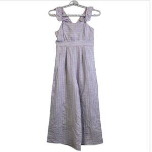 Anthropologie Stripe ruffle linen wideleg jumpsuit